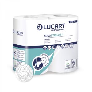 LUCART PROFESSIONAL - Aquastream carta igienica 2 veli 4 rotoli da 44 metri - 400 strappi
