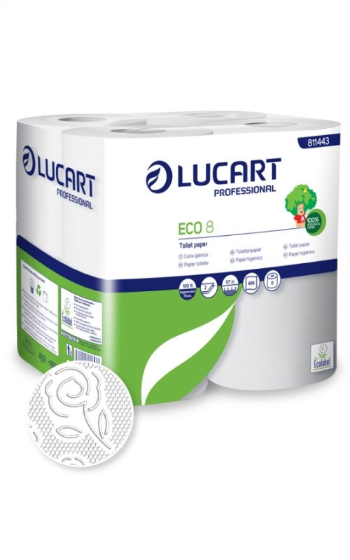Carta igienica Eco - 2 veli - 9,8 cm x 11,5 mt - 200 strappi - pacco 8 rotoli - Lucart Professional