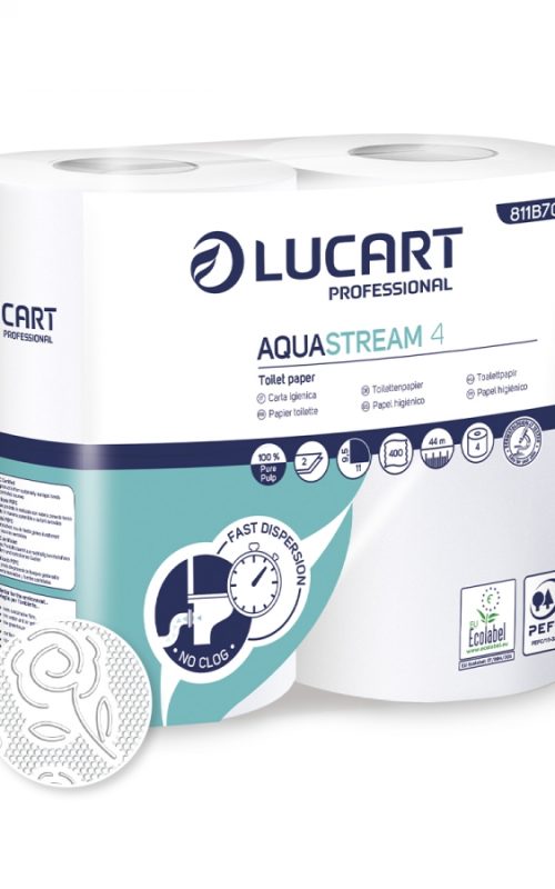 LUCART PROFESSIONAL - Aquastream carta igienica 2 veli 4 rotoli da 44 metri - 400 strappi