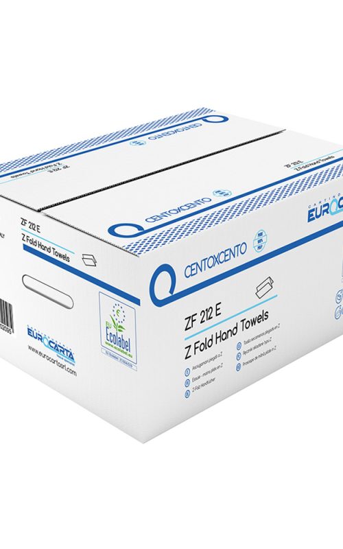 Asciugamani: 1 cartone da 25 confezioni da 150 fogli di carta per le mani Eurocarta linea CentoxCento-pura cellulosa-colore bianco-2 veli